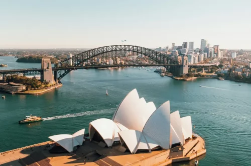 How to apply for italian citizenship in Australia: Aerial photo of the Sydney Opera House and Harbour Bridge