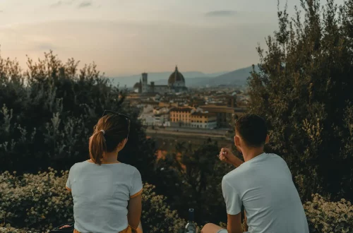 What do I need to apply for Italian citizenship: photo of a couple watching the city of Florence from afar