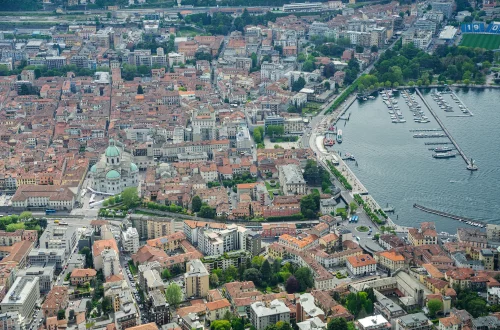 Cities in Italy: aerial photo of Como, a city near Milan