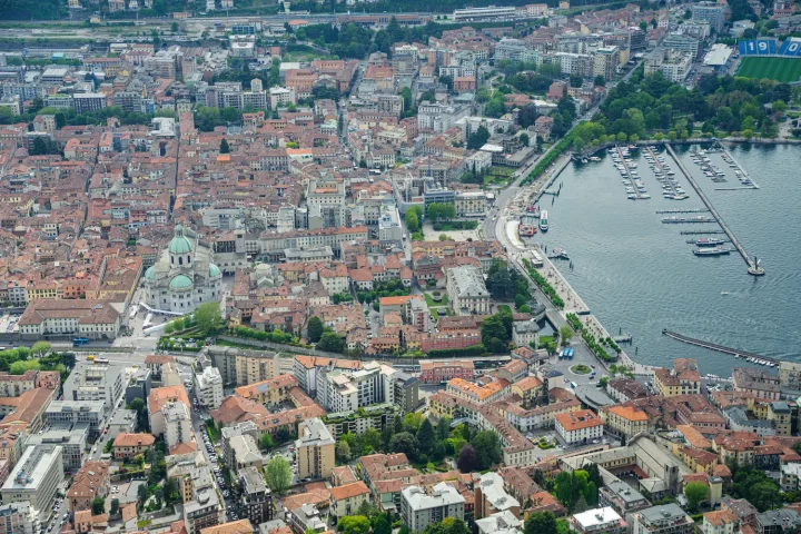 Cities in Italy: aerial photo of Como, a city near Milan