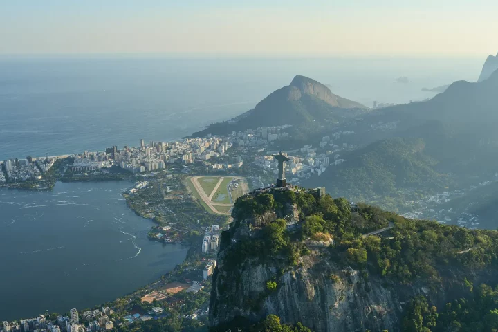 Italian citizenship in Brazil: Aerial photo of Christ the redeemer on Rio de Janeiro