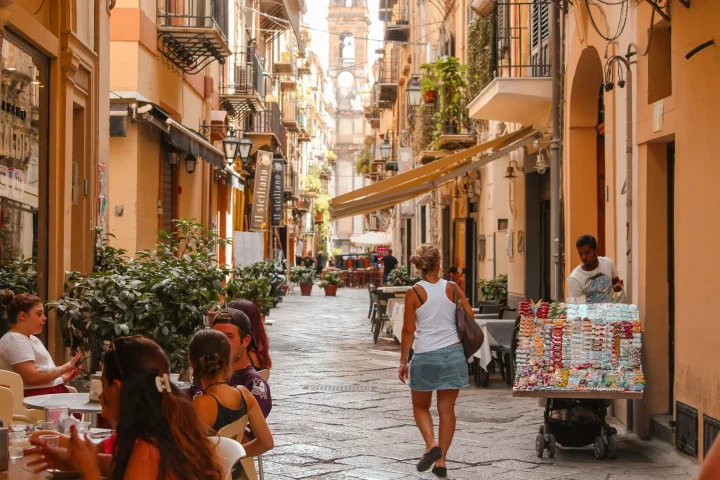 Woman walking on Italy, enjoying her Italian nationality