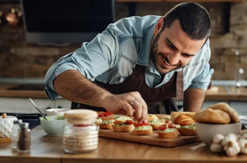 Italian culinary traditions: Photo of an Italian chef preparing a dish